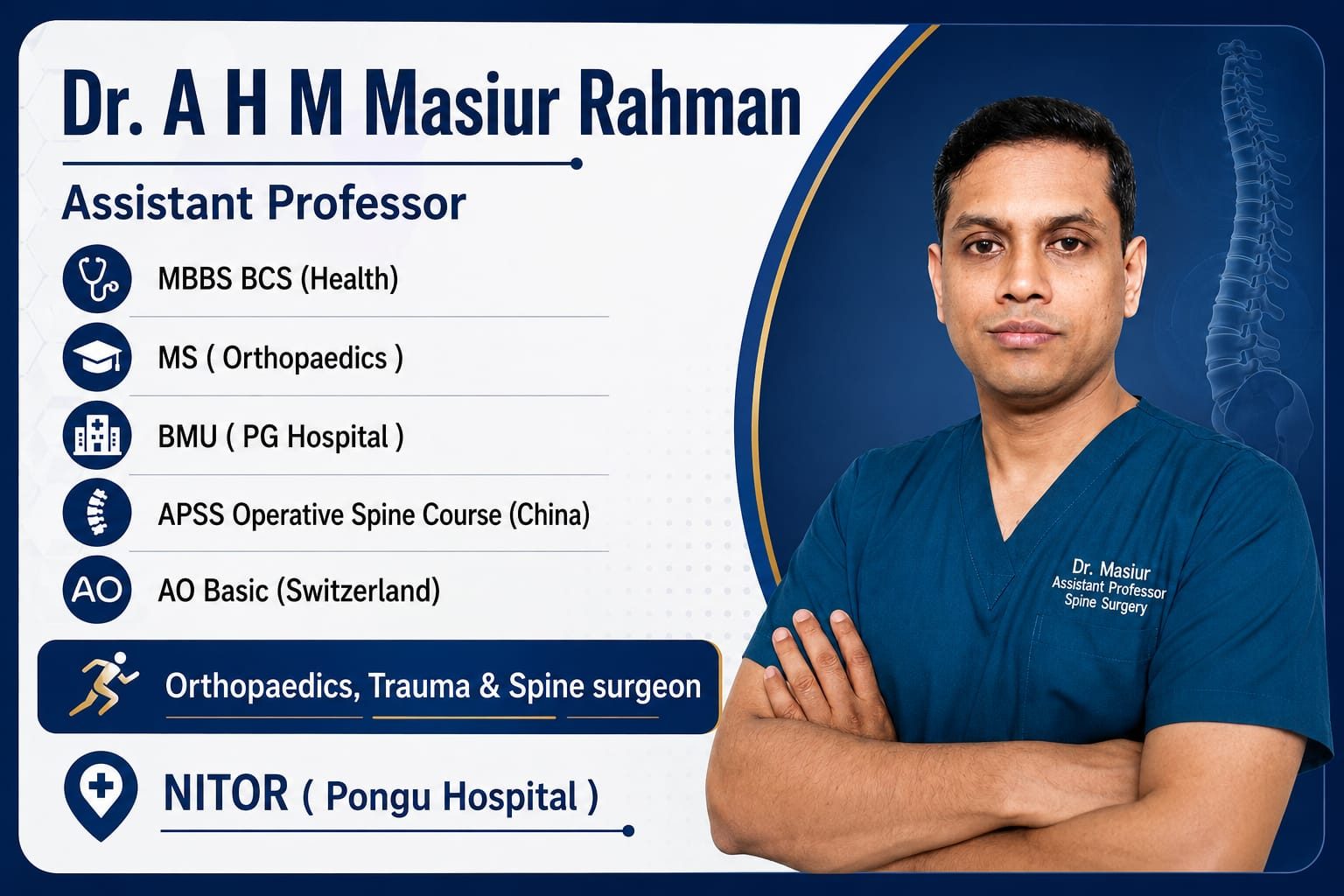 Profile — MBBS, BCS (Health), MS (Orthopaedics), APSS (China), AO Basic (Switzerland)